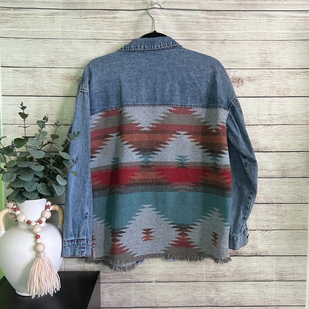 Women's Aztec Denim Shacket - Picture 2 of 2